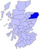 Map of Scotland showing the historic district of Buchan.